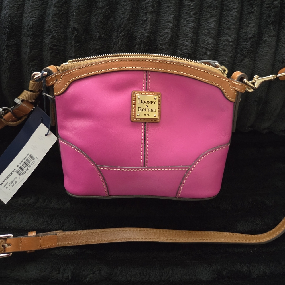 Dooney & Bourke Hot Pink Leather Crossbody with Tan Trim